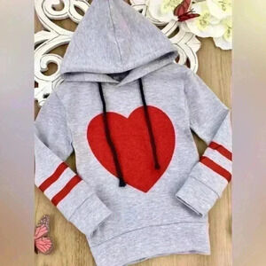 Unisex Gray Sweatshirt Big Red Heart Valentines Love Amor Comfy Casual Size 2XL